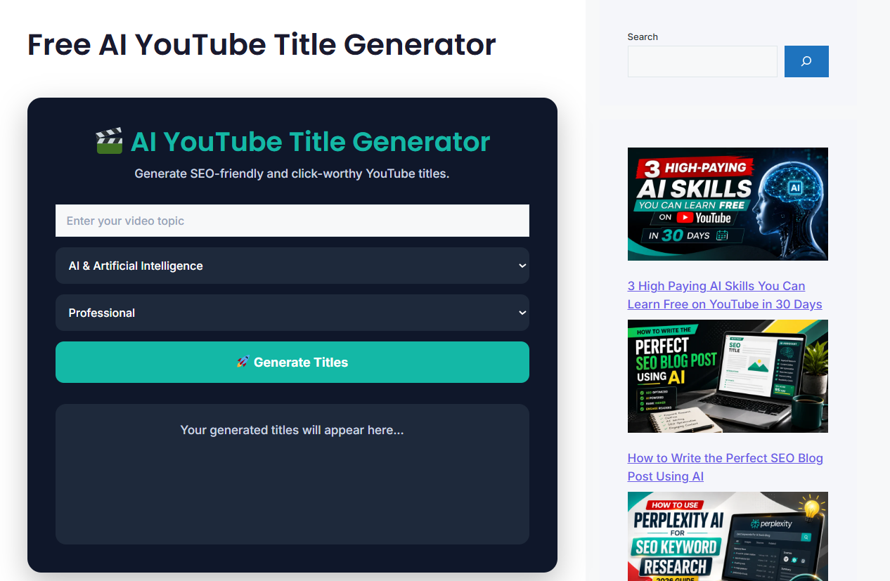 Free AI Youtube Title Generator